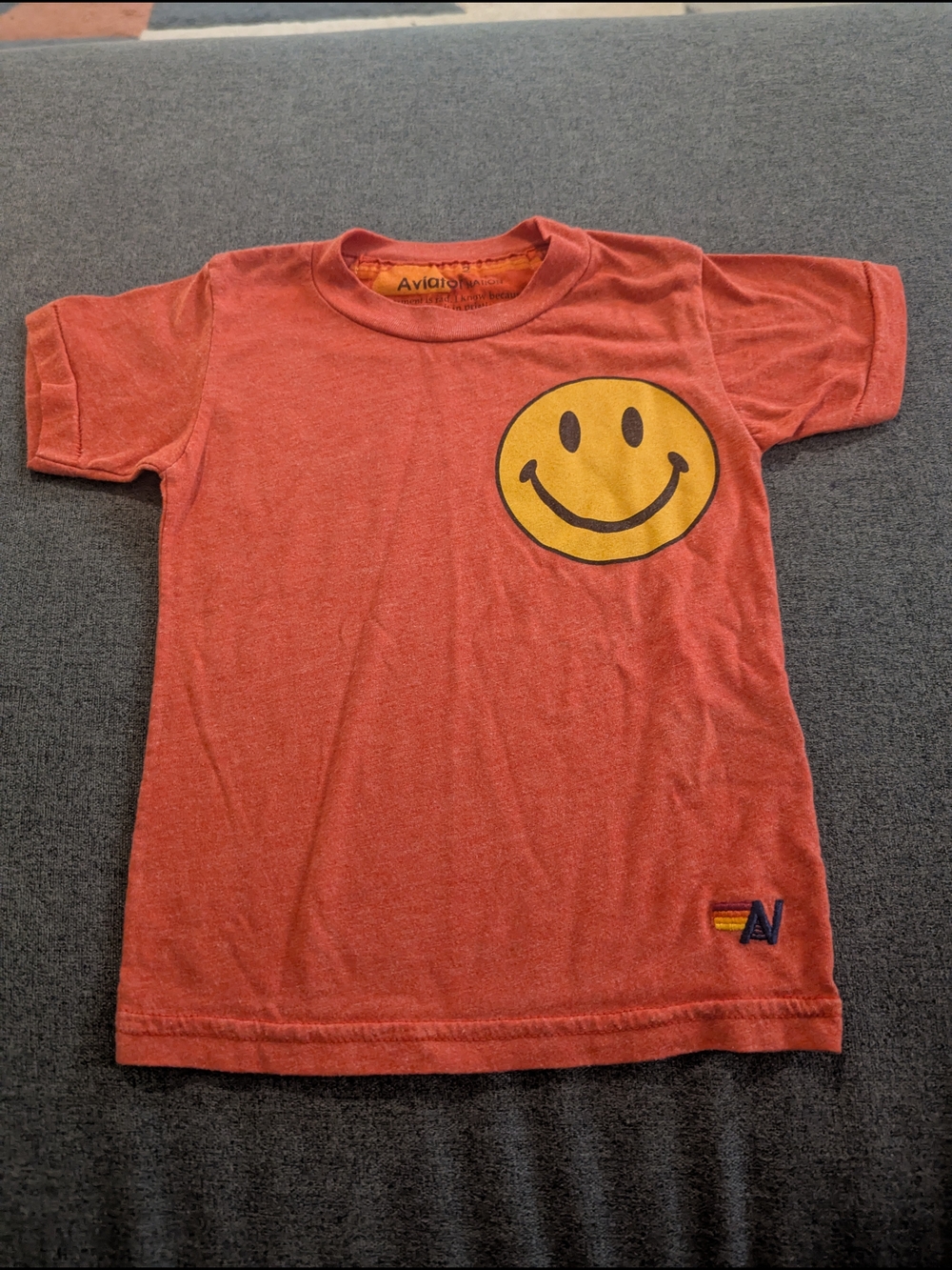Aviator Nation Kids Orange Red Tee with Yellow Smiley